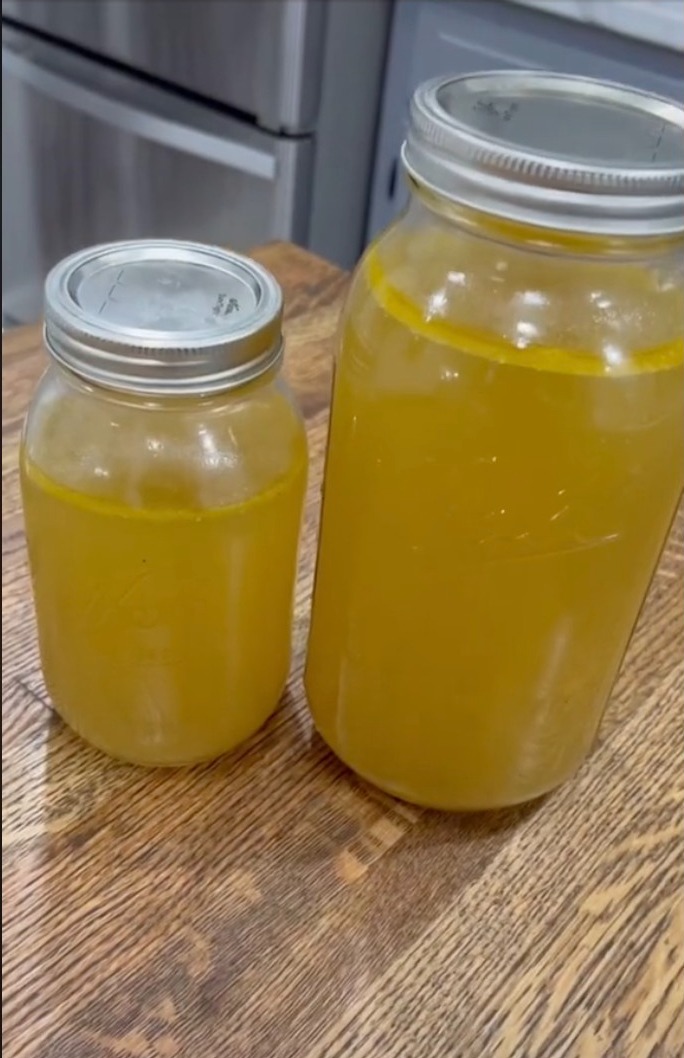 Using the bones and skin, Luke made chicken stock to use for other meals
