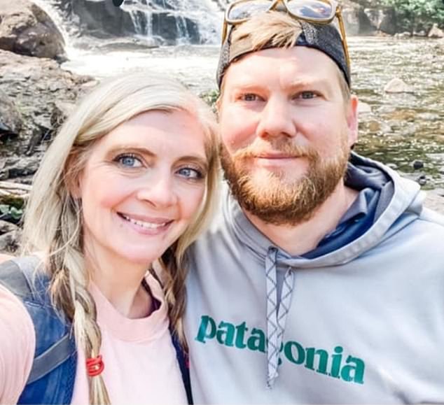 Before making the lifestyle swap, Becky (seen with her husband) recalled being plagued with 'crushing anxiety' over money
