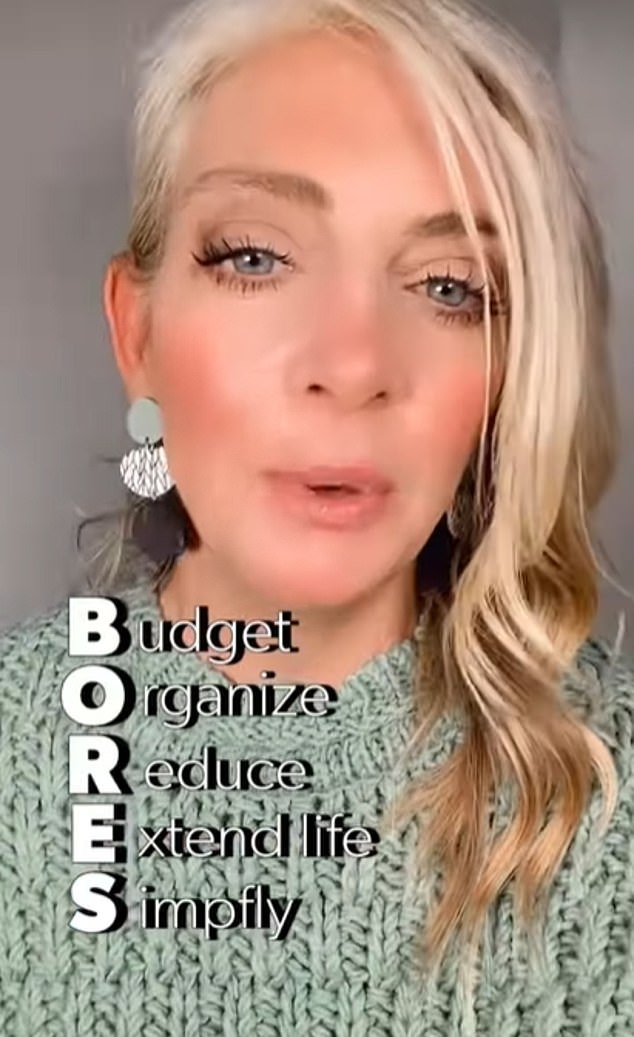 The influencer explained that she uses something called the BORES system when grocery shopping - which stands for budget, organize, reduce, extend life, and simplify